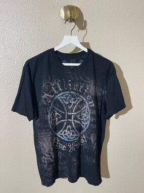 Affliction Black Short Sleeve Graphic Tee with Celtic Emblem